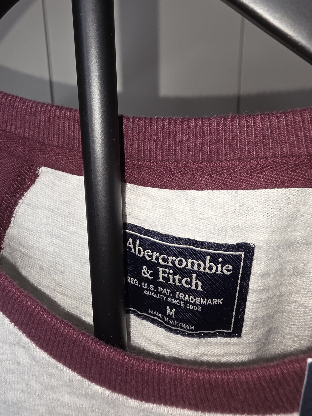 Abercrombie & Fitch Heather Gray Body with Maroon Raglan Sleeves Tee - Picture 3 of 5